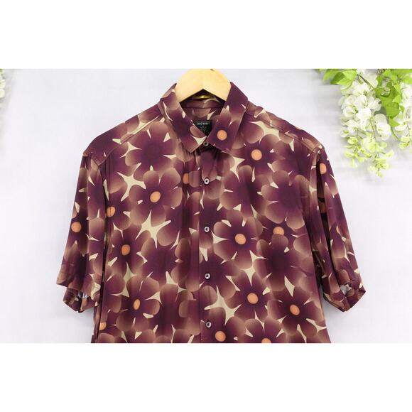 Rare Rabbit Men's Parry Short Sleeve Button Front Printed Shirt Brown Sz L - Picture 3 of 10